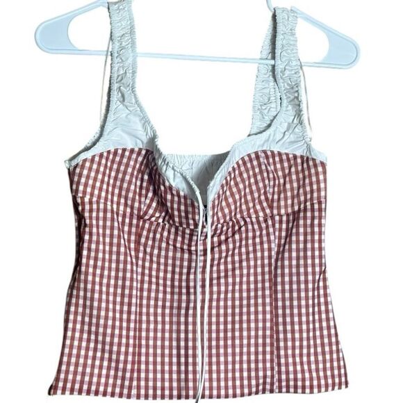 Zara Red and White Gingham Fitted Bustier Top Size Medium NWT 📦 - Picture 5 of 6